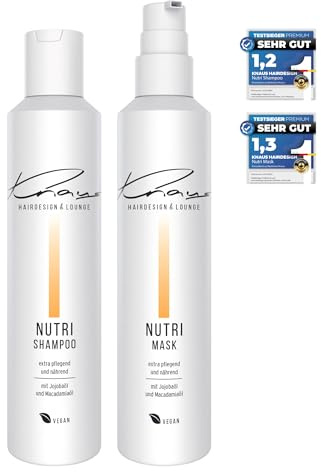 Knaus NUTRI 2er Set – Shampoo & Haarmaske mit 5-Phasen Jojobaöl & Macadamiaöl | Feuchtigkeitspflege für trockenes, kräftiges Haar | Glanz, Geschmeidigkeit & Anti-Frizz