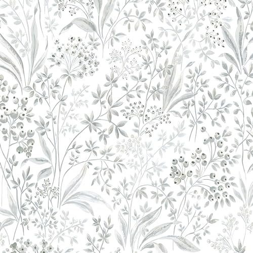 Yomshi Self Adhesive Wallpaper Silver Floral Leaf Wallpaper 39.5x300CM Peel and Stick Wallpaper Removable Sticky Back Plastic Waterproof Contact Paper Living Room Bedroom Wall Covering