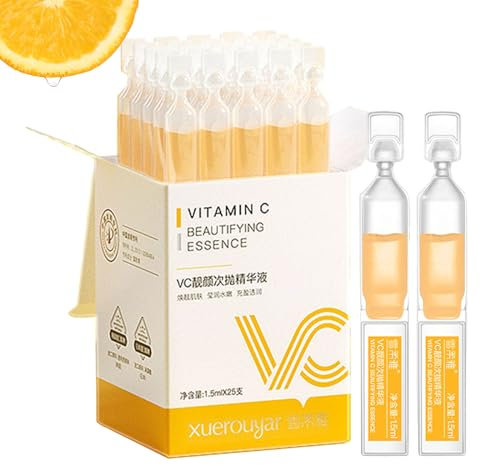 Sérum à la vitamine C pour le visage, hydrate et raffermit la peau, vitamine E hydratante, lisse les peaux sèches/sensibles, peau terne et sèche, sérum pour le visage pour femme, 25 ampoules