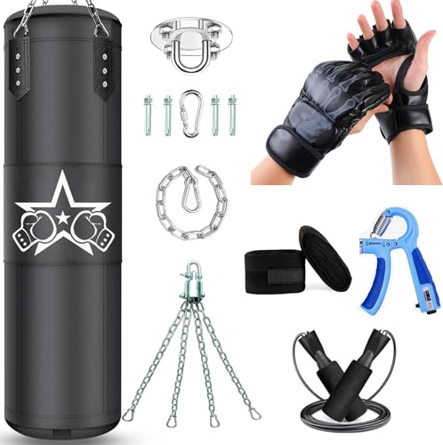 Punching Bag for Adults,Heavy Boxing Bag Set,4ft/120cm, (8-in-1) Boxing Training Equipment Set for MMA Kickboxing Boxing Karate Home Gym Training(Unfilled)