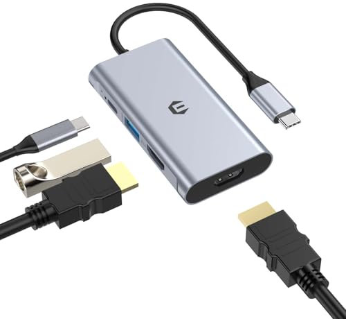 USB C to HDMI Adapter, 4 in 1 USB C Hub, Thunderbolt 3 Adapter with 2 HDMI Ports, 100W Power Supply, USB 3.0 Port for MacBook Pro/Air, Pixelbook, XPS, Galaxy, etc