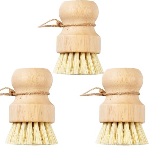 Jimkply, 3 spazzole per piatti a fungo, in legno, setole in nylon, spazzola rotonda in legno, spazzola da champignon, spazzola ecologica per la pulizia di piatti, lavelli e fornelli