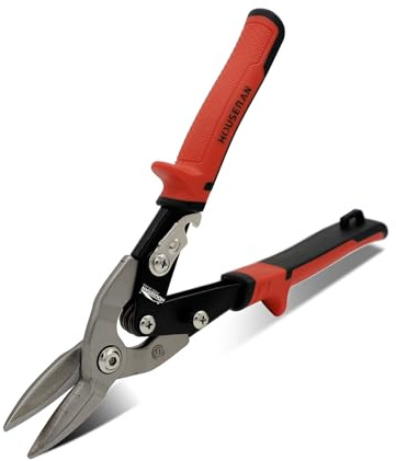 HOUSERAN 10 Inch Aviation Tin Snips, Regular Straight Cut, Heavy Duty CR-MO Metal Cutter with Double Lever, Scale Markings & Safety Lock, Shears Scissors for Cutting Metal Sheet