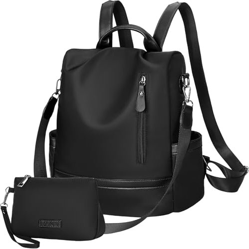Eshow Rucksack Damen Klein, Anti-Diebstahl Elegant Cityrucksack Tagesrucksack, Kleine 3 in 1 Rucksackhandtasche mit Clutchbag, Rucksacktasche Modern für Pendeln Schule Arbeit Reise Schwarz