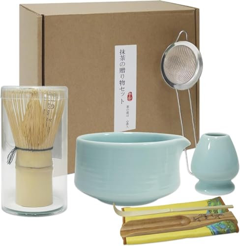 LEFHODA Matcha Set, Matcha Tee Set – Matcha Besen Set mit Schneebesen, Besenhalter, Keramik Matcha-Schale, 2 Teelöffel – Japanisches Zubehör für die Matcha-Zeremonie, Perfekt für die Zubereitung