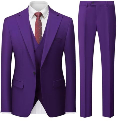 MODFUL Costume 3 pièces pour homme - Coupe ajustée - Avec un bouton - Blazer de mariage - Gilet et pantalon, lilas, 3XL