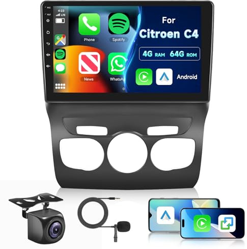 8 Core 4GB+64GB Android Autoradio per Citroen C4 B7 C4L DS4 2013-2017, Hodozzy 10 Pollici Touch Screen GPS Stereo con Carplay Wireless Android Auto, 2 Din Radio Bluetooth DSP WiFi FM RDS Telecamera