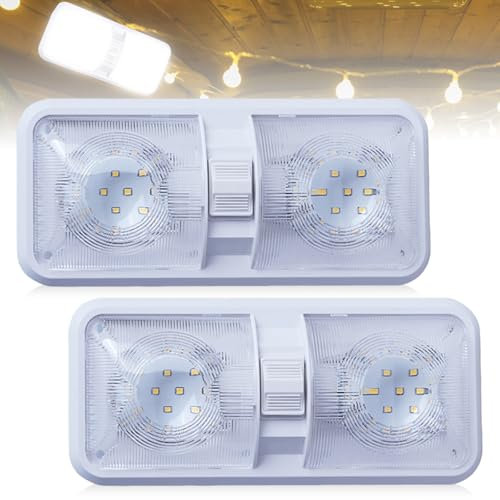 GAOUTO 2 unidades de 120 LED para iluminación interior del automóvil: 12 V-24 V LED iluminación interior con interruptor, 3 temperaturas de color regulable, 6500 K, luz blanca para coche, caravana