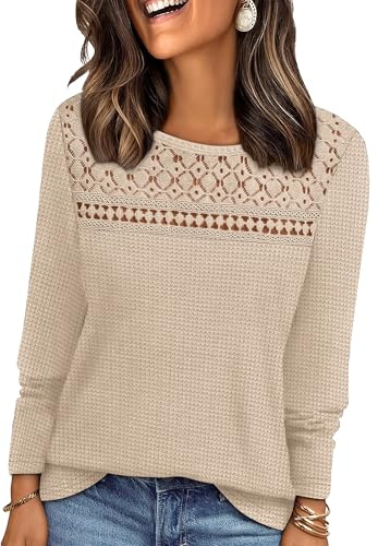 Blouses for Women Dressy Casual Spring Tops 2026 Business Casual Outfits Sweaters Long Sleeve Shirts Fall Trendy Tops Work Winter Women's Fashion Clothing Easter Outfit Apricot XL