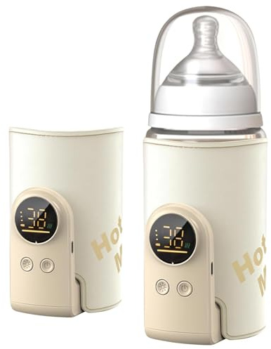 Portable Baby Bottle Warmer, LED Temperature Display & 8000mAh Bottle Warmer, Fast Heating Milk Bottle Travel Heater Digital Milk Warmer for Home Outdoors Travel