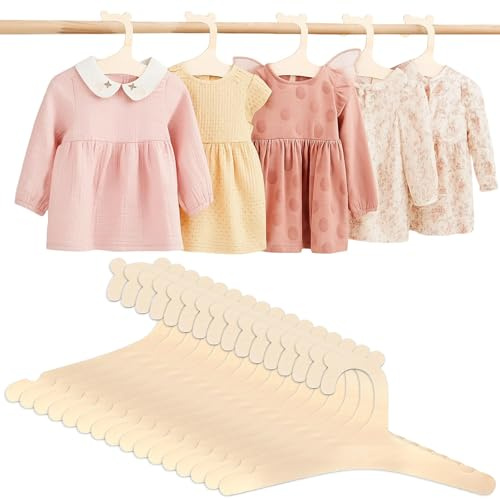 Noaxylic 15 pezzi Grucce Bambini，Gruzze Neonato a Forma di Orsetto， Grucce Neonato Antiscivolo Legno，Appendini Impilabili，Design a Scanalature，per Maglioni, Pantaloni e Camicette