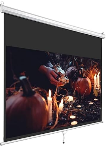 Projector Screen Pull Down 60 Inch, 16:9 HD Portable Manual Movie Screen, Self-Locking Projection Screen, Wall or Ceiling Mountable