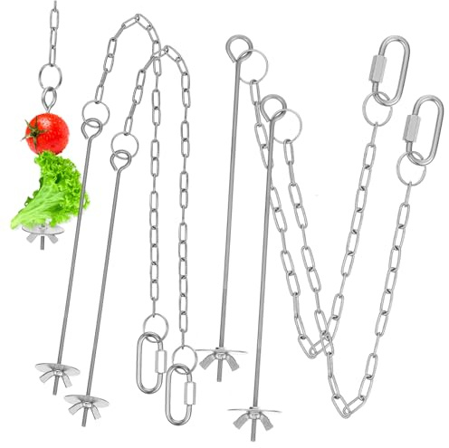 Toyvian 4Pcs Chicken Veggies Hanging Feeder Chains Adjustable Stainless Steel Fruit Holder for Hens Medium Large Birds Snack Storage and Treat