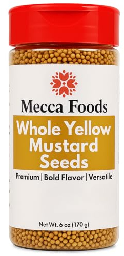 Yellow Mustard Seeds – 6 oz PET Jar – Whole Mustard Seed Spice for Cooking, Pickling & Indian Cuisine – Non-GMO, Fresh & Flavorful by Mecca Foods