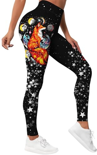 PAGYMO Printed Fox Leggings for Women Galaxy Patterned Cute Crazy High Waisted Workout Yoga Pants, Medium, WLG-030858