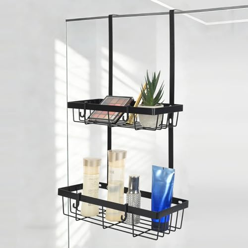 HETYYAEKQ Portasapone Doccia da Appendere, Mensola Doccia da Appendere Nera Senza Foratura, Porta Bagnoschiuma da Doccias, Portaoggetti Doccias in acciaio inox con ganci per accessori da bagno