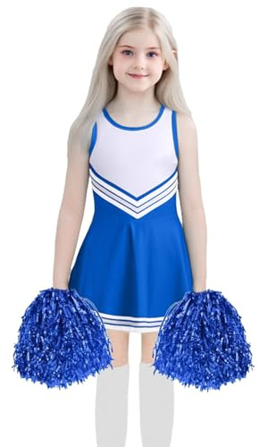 Generico Vestito Cheerleader Bambina - Bambini Cheerleading Outfit, Costume Cheerleader per Ragazze, Uniforme Bambina con Pompon, Calzini, Accessori per Carnevali