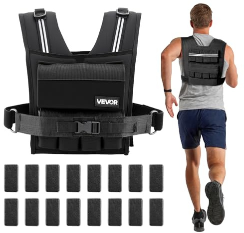 VEVOR Gilet Zavorrato per Esercizio, Giubbotto Zavorrato con Peso Regolabile con Pesi in Ferro Spalline Strisce Riflettenti per Allenamento Fisico Forza Resistenza Fitness Corsa Jogging, Palestra