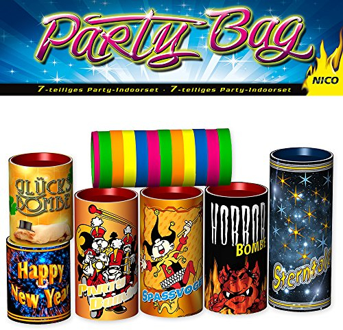Silvester Tischfeuerwerk Set 7-tlg.: Tischbomben & Luftschlangen - Partyknaller Feuerwerk Party Bag