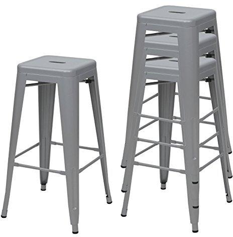 Mendler 4er-Set Barhocker HWC-A73, Barstuhl Tresenhocker, Metall Industriedesign stapelbar - grau