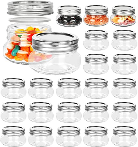 BETROME 4 oz Mason Jars, 24 Pack 120ml Glass Canning Jars with Regular Mouth Lids, Glass Jars Storage Containers for Overnight Oats, Jam, Jelly,Honey, Beans, Spice, Wedding Party Favors, Shower Favors