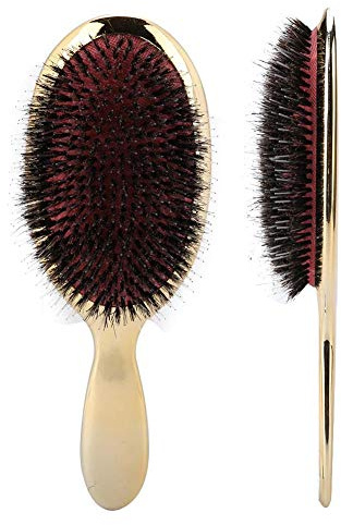 Brosse, Professional 2 Couleurs Brosse à Cheveux en Poils de Sanglier - pour Hommes et Femmes-Brosse à Cheveux Démêlant Naturel - avec Hêtre en Bois pour Palette de Cheveux Longs, Epais, Bouclés(or)