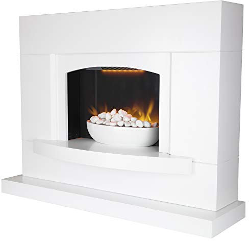 Warmlite WL45046 Oxford Pebble Fireplace with an Adjustable Thermostat and Weekly Timer, 1800W, White