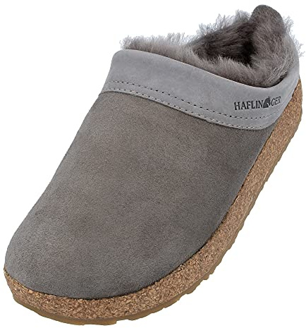 HAFLINGER Lammfellclog Snowbird Filzpantoffel Hausschuh Grau (Anthrazit 4), Gr 46