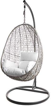 Kideo® set completo: poltrona sospesa con telaio e cuscino, per interni ed esterni, in rattan sintetico. Colore telaio e cesto: grigio. Cuscino: Nest, bianco (1000 snow)