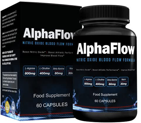 AlphaFlow L-Arginine, L-Citrulline & Beta Alanine | 1340mg Nitric Oxide (NO) Booster for Muscle Growth, Blood Flow, Vascularity & Size | Money Back Guarantee | 60 Vege Capsules