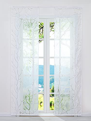 ESLIR Schiebegardinen Ausbrenner Flächenvorhänge Set 2er Gardinen mit Klettband Schiebevorhang Transparent Vorhang Weiß #3 BxH 57x175cm 2 Stück
