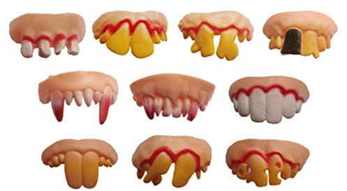 Scherzartikel 5 hässliche künstliche Zähne lustige verrückte künstliche Zähne Witzzähne Zahnprothesen falsche Zähne Requisite Zähne für Halloween/Ostern/ (zufällige Form) Furzkissen