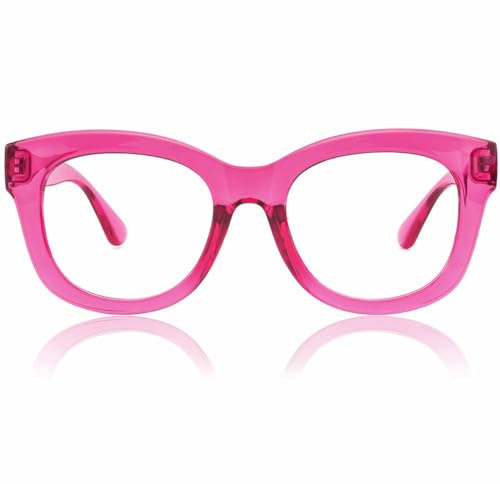 JiSoo Lunettes de lecture pour femmes/hommes - Grandes lunettes de lecture rondes épaisses pour femme, F-rose., 2.5