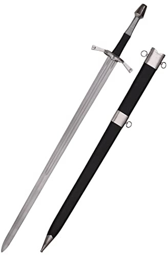 Battle-Merchant Langschwert mit Parierring, inklusive Scheide | Handgefertigter Zweihänder für Erwachsene, aus Federstahl | ca. 15. Jh.