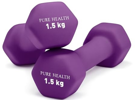Neoprene Dumbbell Hand Weights Pair Home Exercise for Women Men Arm Pilates Dumbbells in 1kg 1.5kg 2kg 3kg 4kg 5kg 8kg 10kg Set (Purple (1.5KG, Pair))