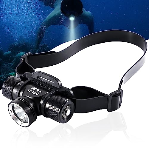 APLOS H900 Wiederaufladbare Taucher Stirnlampe - 3000 Lumen Unterwasser 60M wasserdichte Schwimm Stirnlampe, 5 Lichtmodi IP68 Wasserdichte Tauch-Taschenlampe Für Unterwassertauchen Angeln