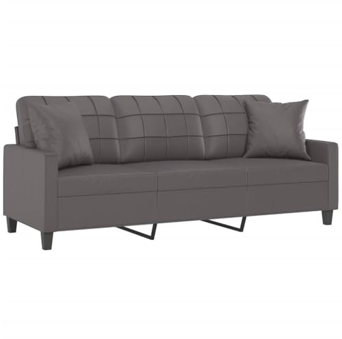 vidaXL Canapé 3 Places avec oreillers décoratifs Gris 180cm Similicuir, canapé, canapé rembourré, canapé en Faux Cuir, canapés, canapé de Salon