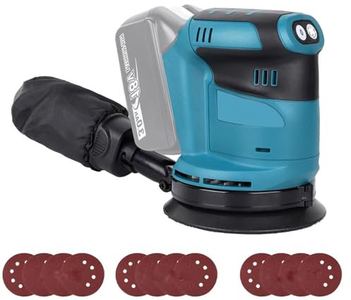 Brushless Cordless Random Orbital Sander for Makita 18V Li-Ion LXT Battery with 12PCs Sanding Sheets(2x3000mAh