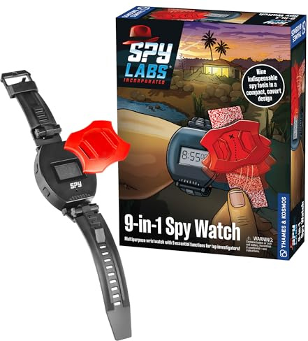 Thames & Kosmos Spy Labs: 9-in-1 Spy Watch | Time, Date, Alarm Clock, Stopwatch, Magnifying Glass, Secret Message Tools & More| Essential Gadget from The Detective Gear Experts for Young Investigators