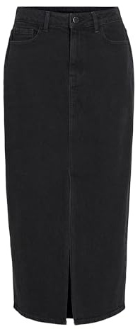 Vila Women's Vijaf Hw Midi Skirt-noos, Black Denim/Detail:wash Vila-221, 18