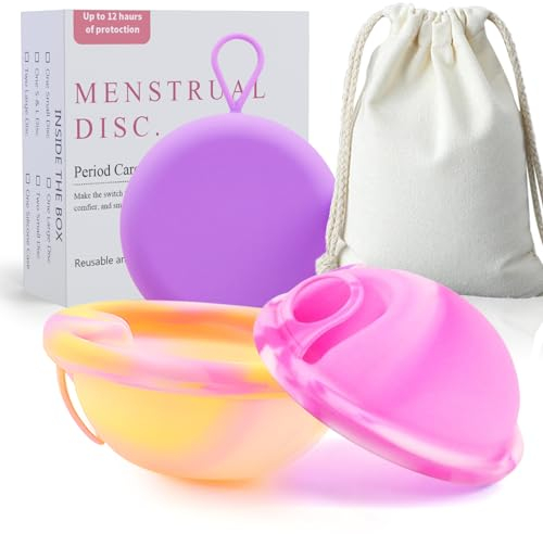 Ketliyaze 2 Stück Menstrual Disc, Wiederverwendbare Menstruationsscheibe, Auslaufsicher Menstruationstassen aus Silikon, für Aktive Frauen Sport, Schwimmen und Intimität（S+L）