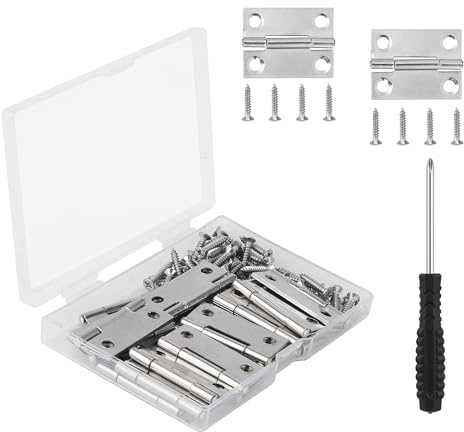 Roosea mini cerniere per legno 20 Pezzi mini cerniera 36 * 27 * 1.0mm cerniere inox Cerniere per Porte Cerniere a Testa per modellismo Cofanetti o casa delle bambole con 80 pezzi viti per legno