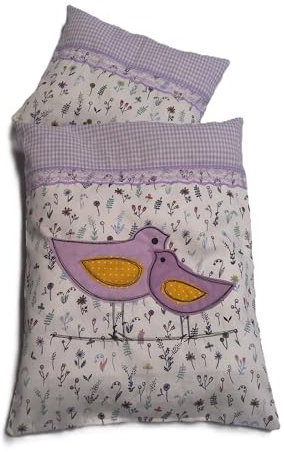 Zarte Puppenbettwäsche für kleine Puppen Vogelliebe in 2 Desgin (flieder)