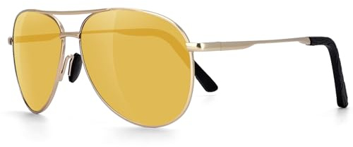 FIMOSON Lunettes de soleil polarisées à vision nocturne pour homme et femme, style aviateur classique pour la conduite, protection UV400, 01 Monture dorée/Lentille de vision nocturne jaune