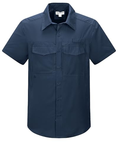 33,000ft Men's Short Sleeve Shirt UV Protection Summer Shirt Quick Dry Hiking Shirts for Casual Safari Walking Golf Blue XL