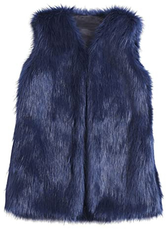 Gilet in pelliccia sintetica da donna, invernale, caldo, in finta pelliccia, senza maniche, invernale, da donna, in pelliccia sintetica, gilet in pile, per autunno, Blu marino, XXL