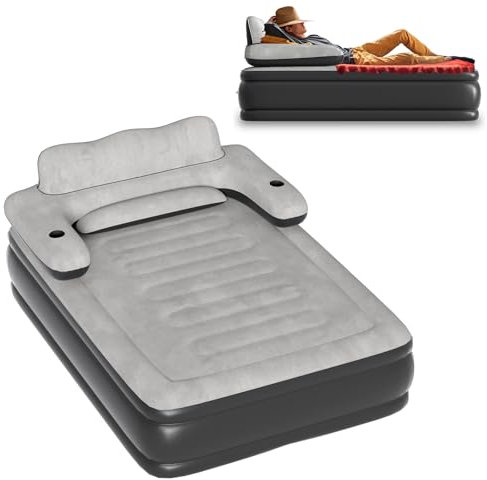 Froadp Luftmatratze Selbstaufblasend mit Kopfteil 195 x 146 x 82.5cm Luftbett für 2 Personen Aufblasbare Matratze mit Luftpumpe Gästebett Schwarz und Grau