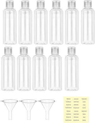 yolzhxe 15 st set med reseflaskor, 100 ml genomskinliga resebehållare, återanvändbara, 3 små trattar, lämpliga för schampo, cyonatorgel dusch