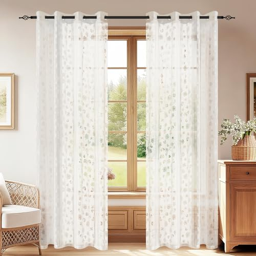 YSTELLAA Tende Per Interni In Voile 2 Pannelli, 140x260cm, Tende Pizzo Macrame Eleganti, Curtains Con Occhielli Bianche Per Soggiorno E Camera Da Letto Moderne Luminoso, Bianco