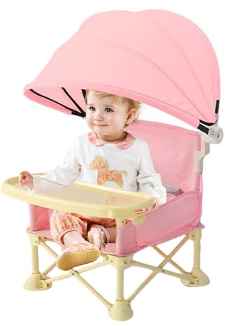Siège portable pour bébé avec plateau | Chaise pliable pour bébé avec plateau à manger | Siège portable pour enfant avec auvent pour la maison, l'extérieur, la pelouse, les voyages, le camping, la